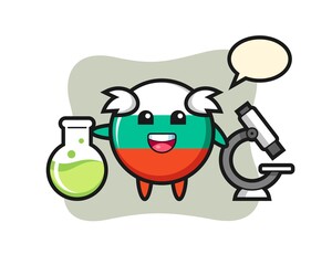 Mascot character of bulgaria flag badge as a scientist