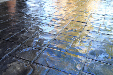 Concrete Stamp Floors with Varnish.