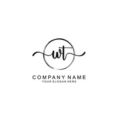 WT Initials handwritten minimalistic logo template vector