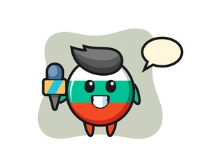 Character mascot of bulgaria flag badge as a news reporter