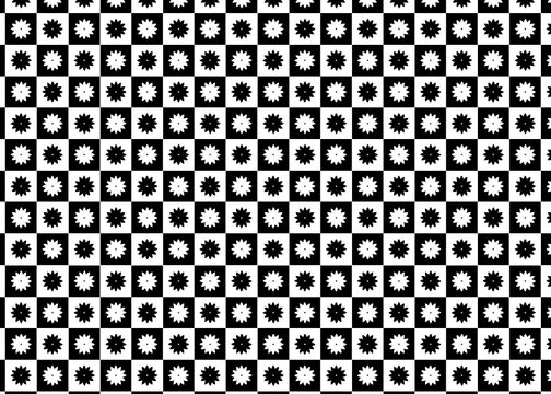 Patr&oacute;n de cuadrados en blanco y negro con soles interiores en negativo