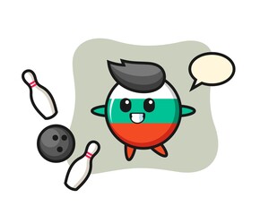 Character cartoon of bulgaria flag badge is playing bowling