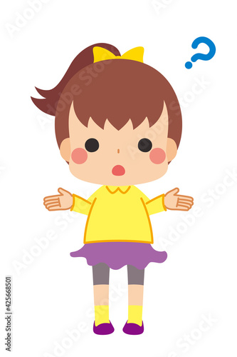 疑問を投げかけている可愛い小さな女の子のイラスト Wall Mural ぽこたぽこ