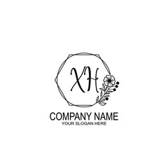 XH Initials handwritten minimalistic logo template vector