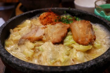 Stir-fried vegetables with rice and fried pork ,Japanese style food
