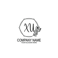 XU Initials handwritten minimalistic logo template vector