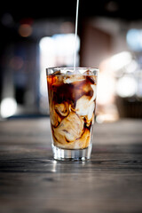 Summer cold coffee with ice and milk