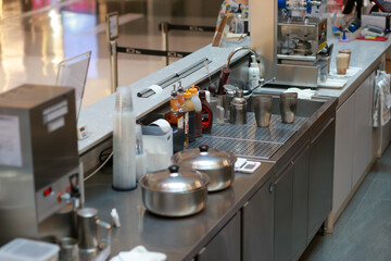 Stainless steel kitchen, a pastry shop in the mall
