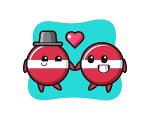 latvia flag badge cartoon character couple with fall in love gesture