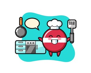 latvia flag badge character illustration as a chef is cooking