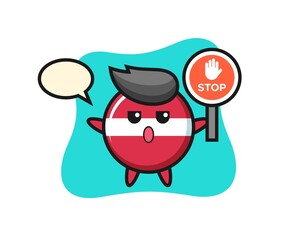 latvia flag badge character illustration holding a stop sign