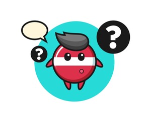 Cartoon Illustration of latvia flag badge with the question mark