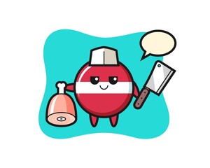 Obraz premium Illustration of latvia flag badge character as a butcher