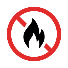 No fire red sign. Flame not allowed. Flammable symbol.