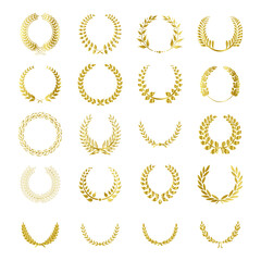 Golden Laurel Wreaths set on white background