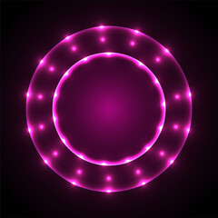 Obraz premium Neon light ring with neon dots in dark violet color