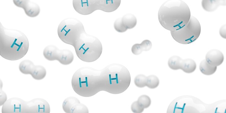 Abstract white hydrogen H2 molecules floating over white background, clean energy or chemistry concept