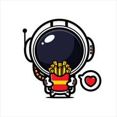 cute astronaut cartoon vector design holding french fries