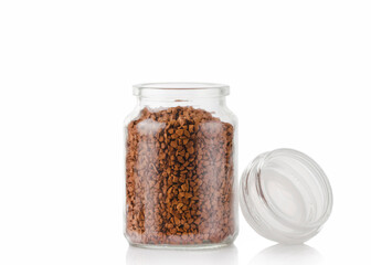 Fragrant coffee is poured into a glass jar.