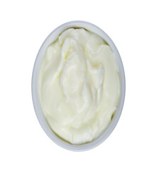yogurt in white bowl on white background