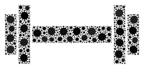 Raster barbell covid mosaic icon designed for hospital purposes. Barbell mosaic is organized with scattered covid viral elements.