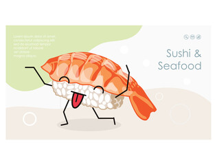 Sushi landing page template. kawaii vector illustration