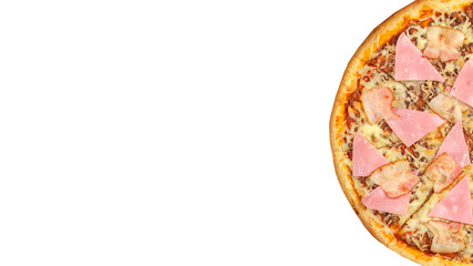 Pizza isolated on white background. Italian food concept. Appetizing pizza. Banner.