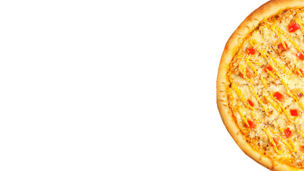 Pizza isolated on white background. Italian food concept. Appetizing pizza. Banner.