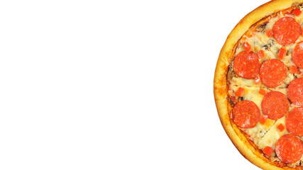 Pizza isolated on white background. Italian food concept. Appetizing pizza. Banner.