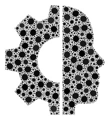 Raster cyborg head covid-2019 composition icon organized for medicare projects. Cyborg head mosaic is organized of scattered covid infection items.