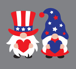 Vector illustration of a 4th of July Independence day patriot gnome couple.