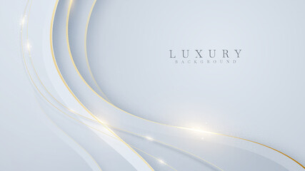 Curve golden line on white background. Luxury realistic concept. 3d paper cut style. Vector illustration for design.