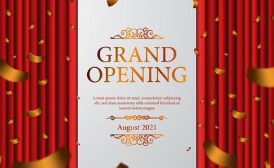 red curtain stage vintage luxury elegant grand opening with golden confetti