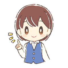 指差しする受付の女性のイラスト