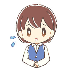 困り顔の受付の女性のイラスト