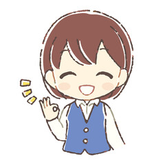 笑顔でOKサインする受付の女性のイラスト