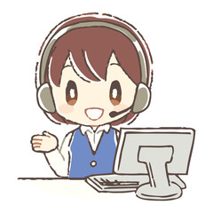 案内するオペレーターの女性のイラスト
