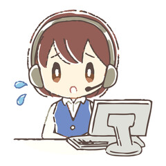 困り顔のオペレーターの女性のイラスト