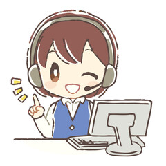 指差しウインクするオペレーターの女性のイラスト