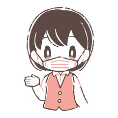 案内するマスクを付けた受付の女性のイラスト