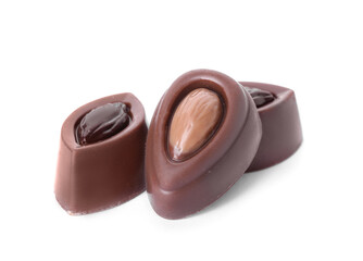 Tasty chocolate candies on white background