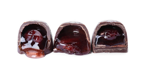 Tasty chocolate candies on white background