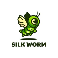 Vector Logo Illustration Silk Worm Simple Mascot Style.