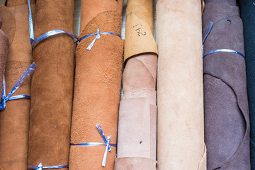 Genuine fold of leather in crafts shop