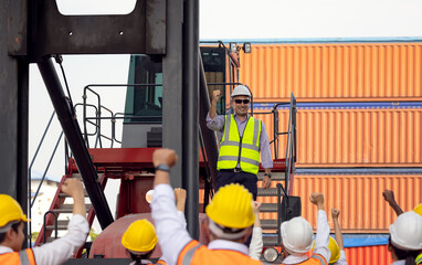 Worker people clap hands after finishing up a meeting outdoor, Successful diversity group of...