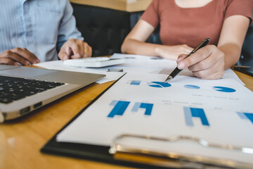 Investor calculating profits on stock market exchange.Investment planing and strategy concept, Financial data analysis graph business
