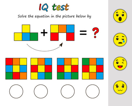 Education logic game for preschool kids. Kids activity sheet. Solve the equation in the picture below by. Iq test. Children funny riddle entertainment. Vector illustration