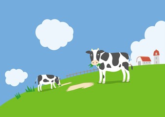 草を食べる牛のイラスト