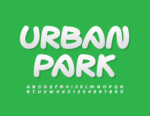 Vector modern logo Urban Park with Handwritten Font. Simple White Alphabet Letters and Numbers set