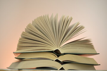 Reading books and literature.Open books  set. Study and education concept.  Close-up book pages.Learning and knowledge concept.	